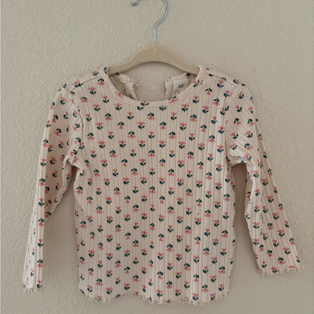 H&M Kids Long Sleeve Top - Cream with Pink and Blue Floral